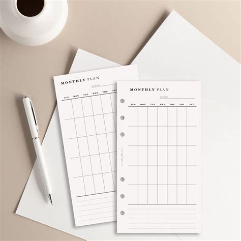 Monthly Planner Printable Insert For Personal Size Planner One Page