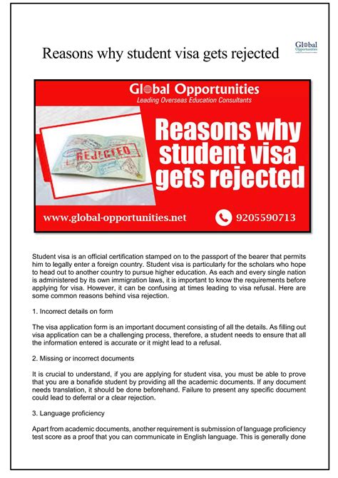 Reasons Why Student Visa Gets Rejected Pdf