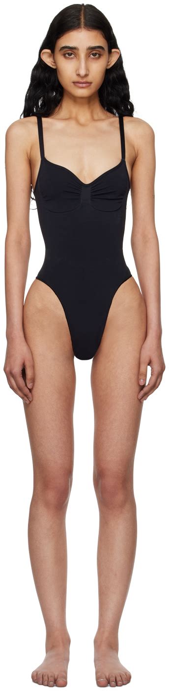 Skims Black Seamless Sculpt Low Back Thong Bodysuit Ssense