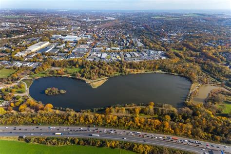 Bochum Von Oben Herbstluftbild Uferbereiche Des Sees Mminger See In