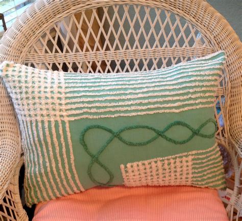 Chenille Pillow Sham Sea Green And White Repurposed Vintage Etsy