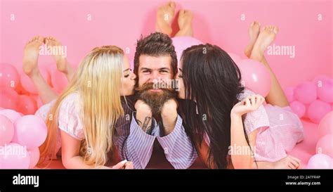 Man With Beard And Mustache Attracts Blonde And Brunette Girls Girls