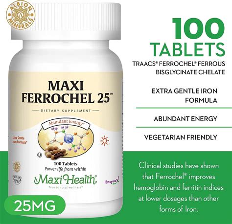 Maxi Health Gentle Iron Supplement - Ferrochel 25 MG for Anemia & Red ...