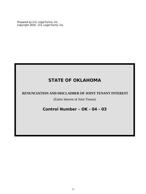 Renunciation And Disclaimer Of Joint Tenant Or Tenancy Interest Oklahoma Fill Out And Sign