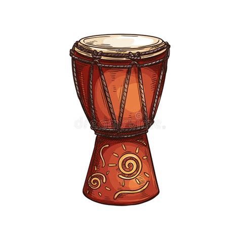 African Djembe Drum Skin Covered Goblet Jembe Stock Vector