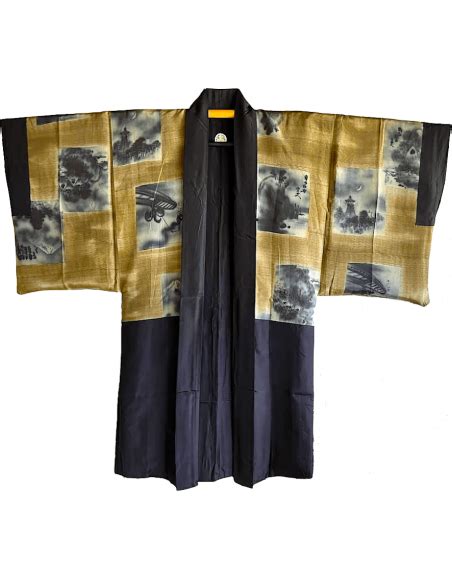 Men S Vintage Haori Kimono Jacket Black Silk Montsuki Memories Of