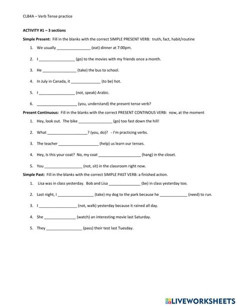 Verbs Online Exercise For 4 Live Worksheets