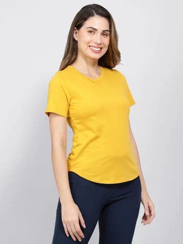 Half Sleeve Jockey Women Yellow Round Neck Cotton T Shirt Casual Wear