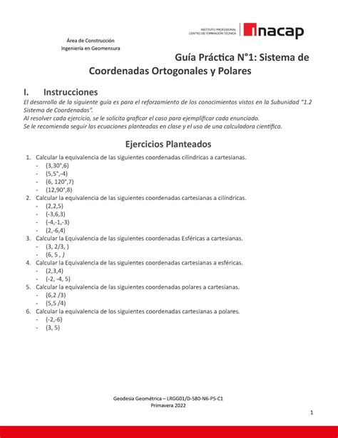 Guia Practica N1 Material Ingenieria en Geomensura Guía Prác琀椀ca N