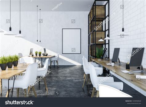 Interior Modern Office White Brick Walls Stock Illustration 1259958928