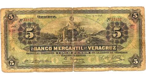 Billete De 5 Pesos De Banco De Veracruz 1898 Chulada Meses Sin