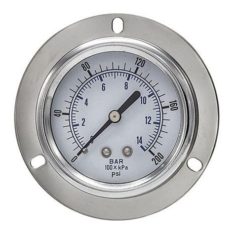 Pic Gauges Panel Mount Pressure Gauge Front Flange 0 To 200 Psi 2 1 2 In Dial 1 8 In Npt