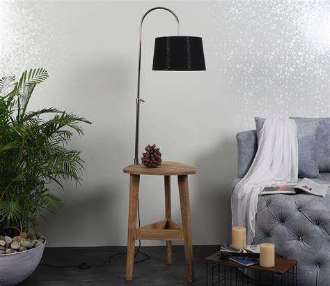 Buy Areum Fabric Shade Shelf Floor Lamp With Wood Base Black Online