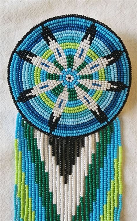 Beaded Medallion Barrette With An Eagle Feather Design Etsy Native