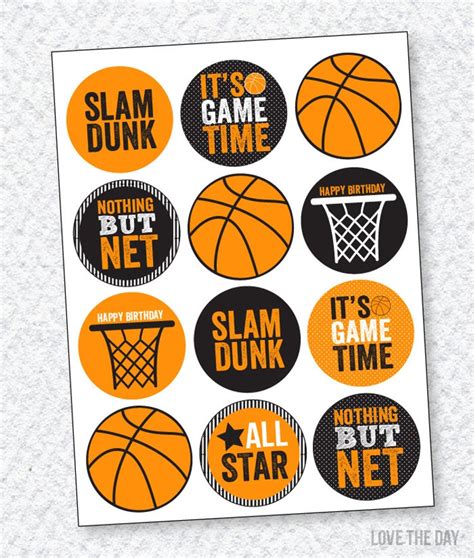 Basketball Cupcake Toppers Printable Party Circles By Lovetheday