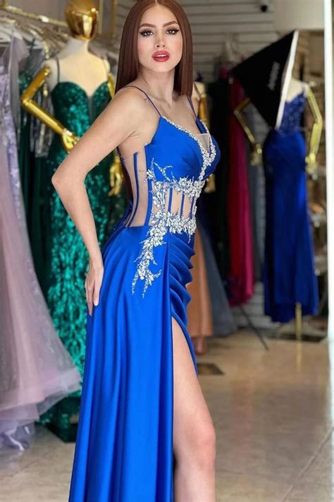 Daisda Gorgeous Royal Blue Spaghetti Strap Sleeveless Mermaid Long