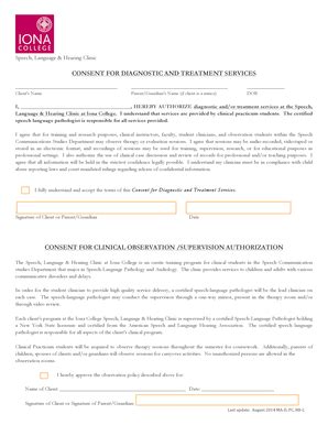 Fillable Online Iona Consent For Diagnostic And Treatment Services