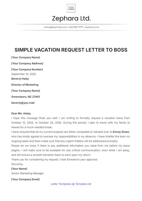 Free Vacation Letter Templates And Examples Edit Online And Download