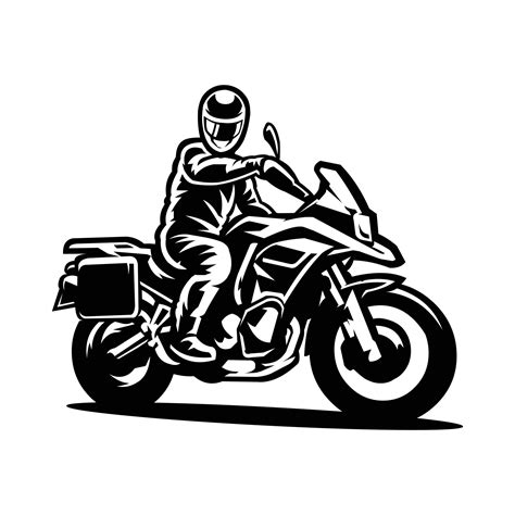 Adventure Biker Silhouette Black And White Vector Art Isolated Super