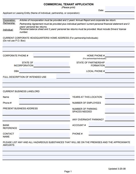 Free Commercial Rental Application Form Pdf Docx