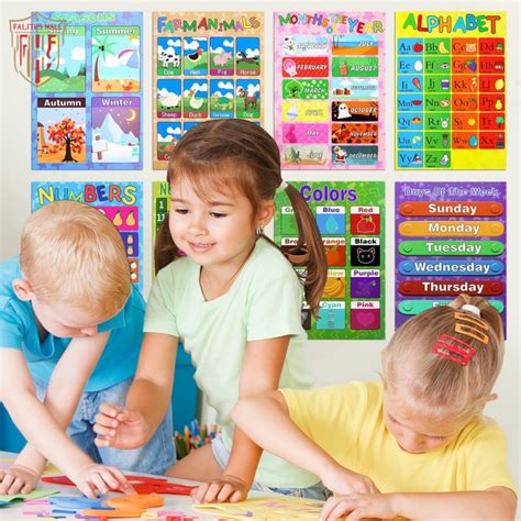 Big Size Educational Wall Charts For Kids 16pcs Waterproof Alphabet Abc