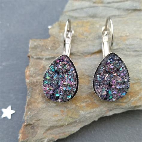 Druzy Drop Earrings Etsy