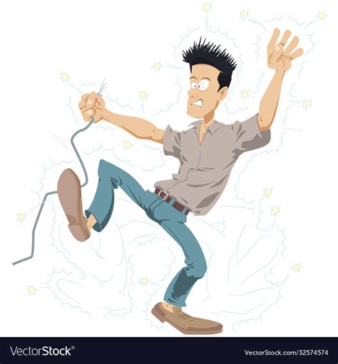 Man gets electric shock funny people Royalty Free Vector