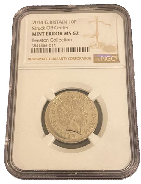 Ngc Ms Graded Rare Mint Error Struck Off Centre P Ten Pence