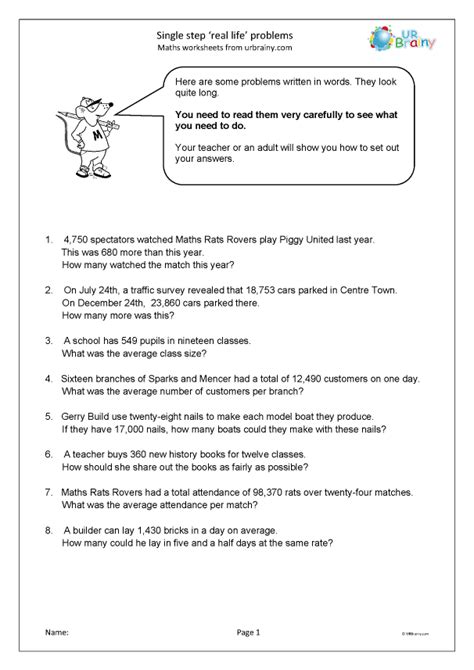 Single Step Real Life Problems Reasoningproblem Solving Maths Worksheets For Year 6 Age 10