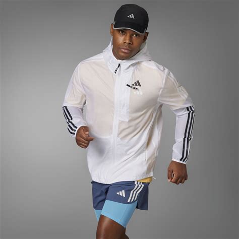 Adidas Own The Run Stripes Jacket Mens White Black Sportsdirect