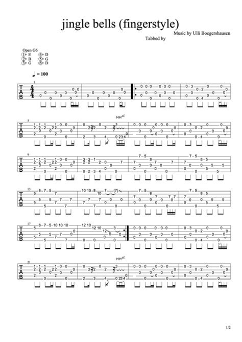 Jingle Bells Fingerstyle Guitar Tab Sheet Printable Pdf Download