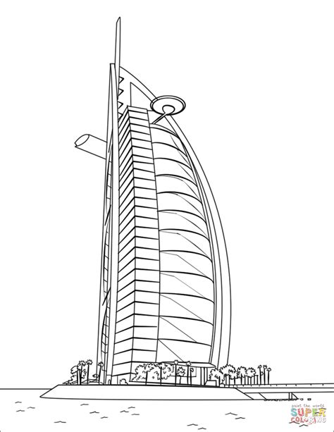 Burj Al Arab in Dubai coloring page | Free Printable Coloring Pages