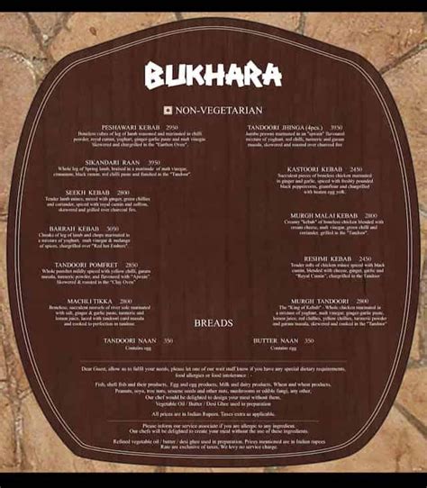 Menu At Bukhara New Delhi Itc Maurya