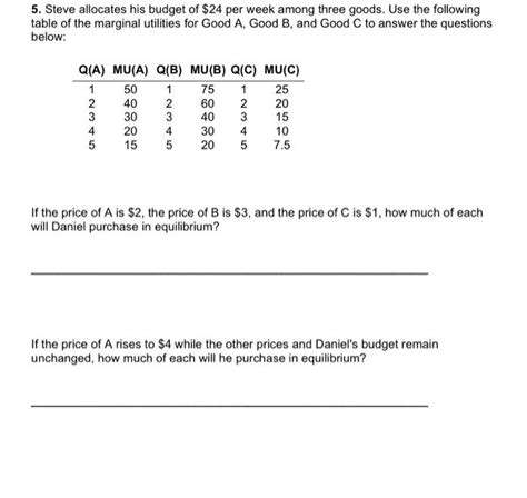 Solved 5 Steve Allocates His Budget Of 24 Per Week Among Chegg