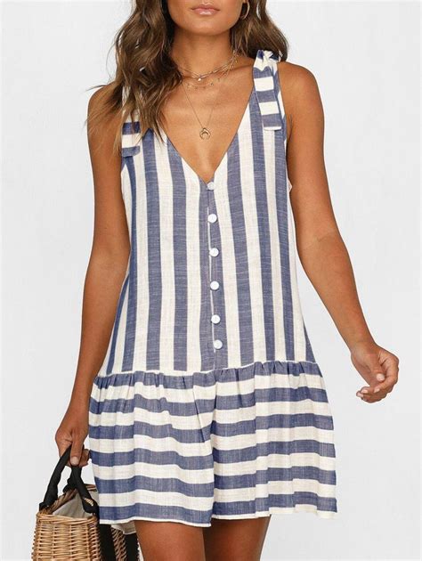 Photo Gallery Striped Plunge A Line Tank Dress Mini Dress Casual