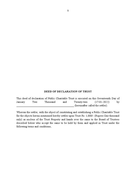 Deed Of Declaration Of Trust Pdf Trust Law Trustee