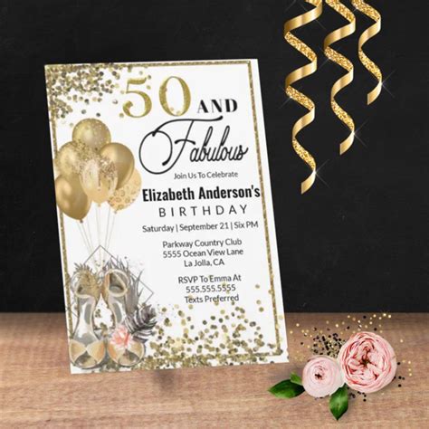 Gold High Heel Shoes 50 And Fabulous Birthday Invitation Zazzle Artofit