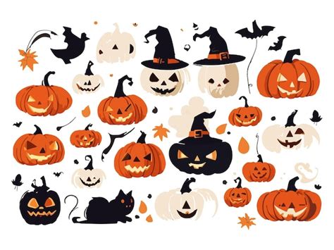 Vector Dibujado A Mano Conjunto De Calabazas De Miedo De Halloween