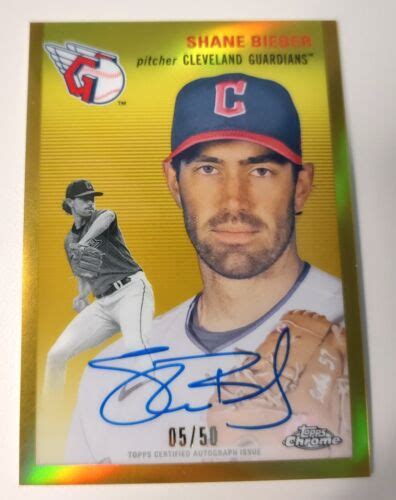 Topps Chrome Platinum Shane Bieber Auto Gold Refractor