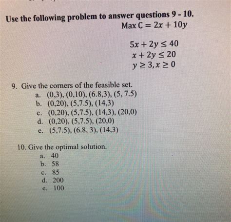 Solved Use The Following Problem To Answer Questions Chegg