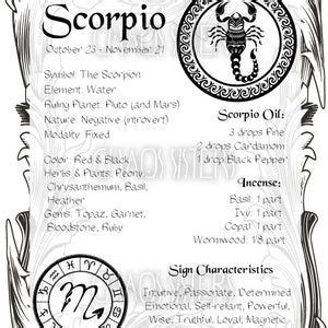 Scorpio Zodiac Sign Book Of Shadow Printable Pdf Page Wicca Etsy