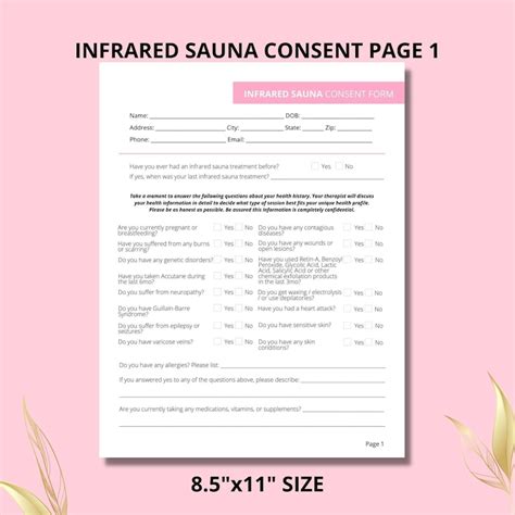 Infrared Sauna Consent Form Diy Editable Printable Page Etsy