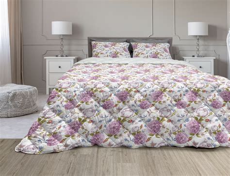 Floral Comforter And Sham Bedding Set Vintage Pastel Spring Scene With