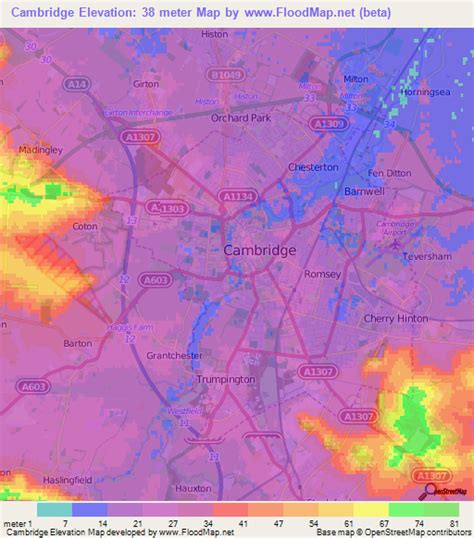 Elevation Of Cambridgeuk Elevation Map Topography Contour