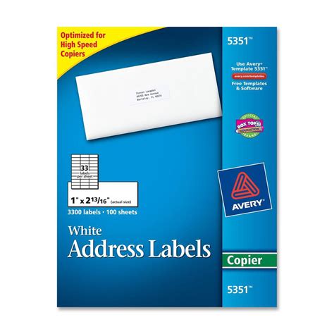 Avery Rectangle 1 X 281 Mailing Labels 3300 Per Box White Ld