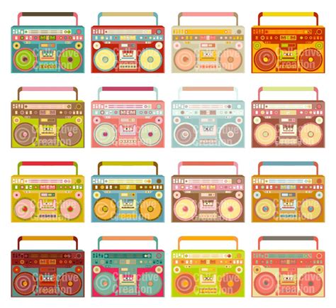 Boombox Ghetto Blaster Digital Clip Art Clipart Set Personal and ...