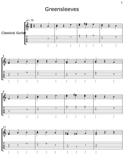 Greensleeves Sheet Music For Classical Guitar