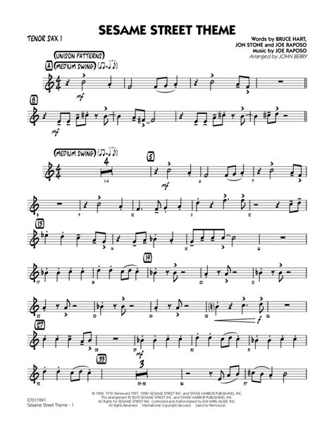 Sesame Street Theme Tenor Sax 1 By John Berry Jazz Ensemble Digital Sheet Music Sheet