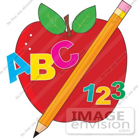 Clip Art Graphic of ABC and 123 With a Pencil in Front of an Apple | #41150 by Maria Bell ...