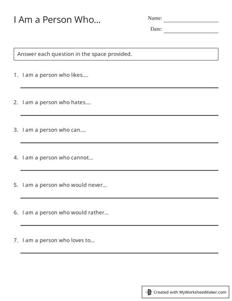 I Am a Person Who... - My Worksheet Maker: Create Your Own Worksheets